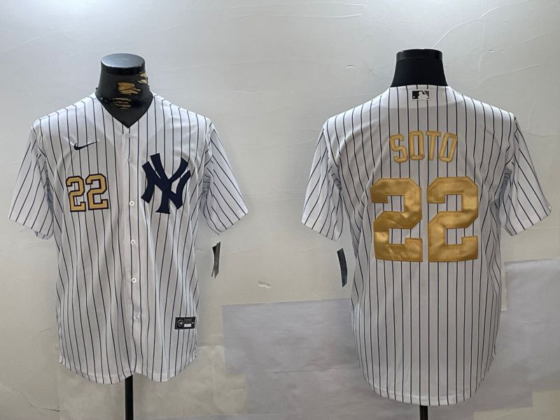 Men New York Yankees #22 Soto White Stripe Fashion Nike 2024 MLB Jersey style 6